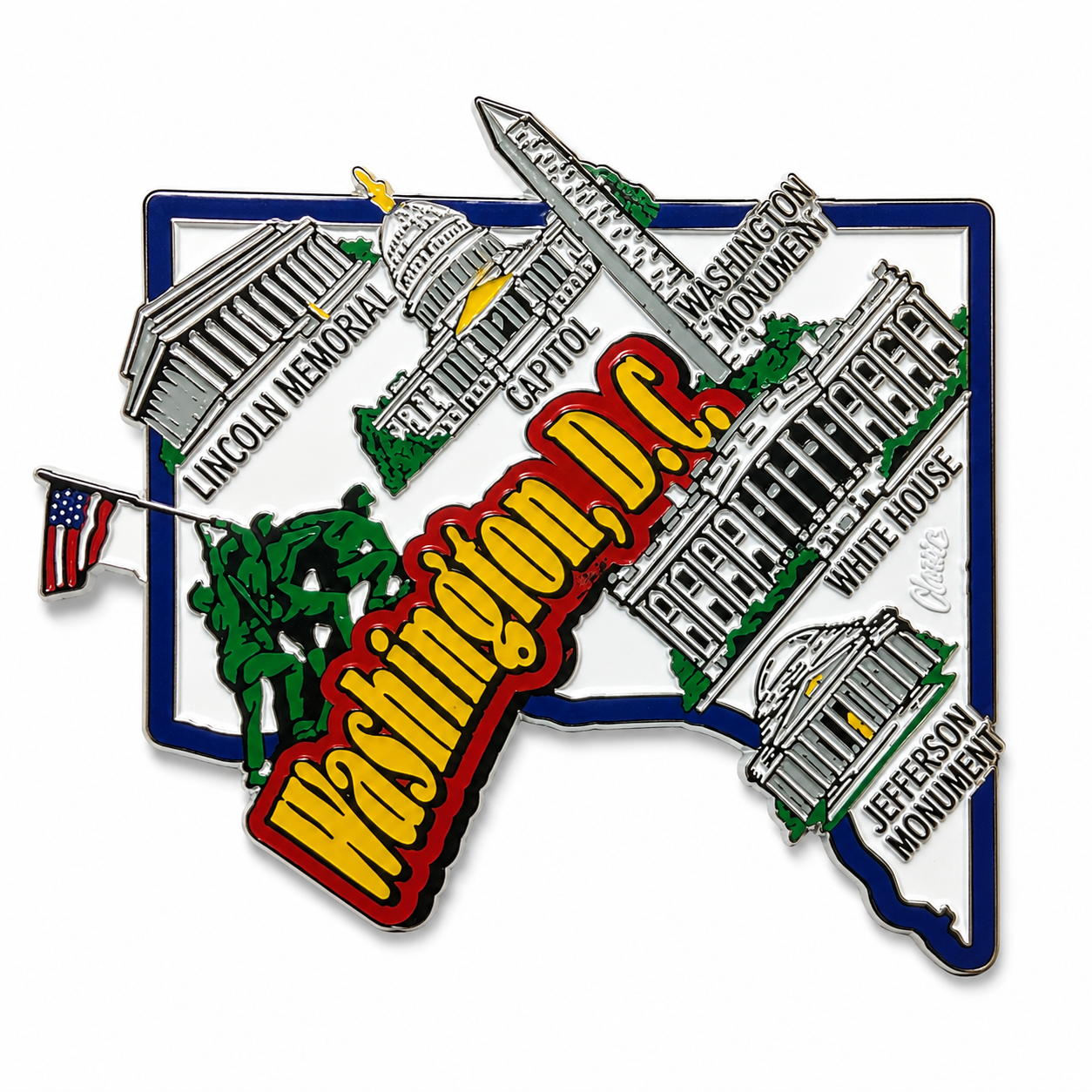 Map-Shaped Washington DC Landmarks Rubber Magnet