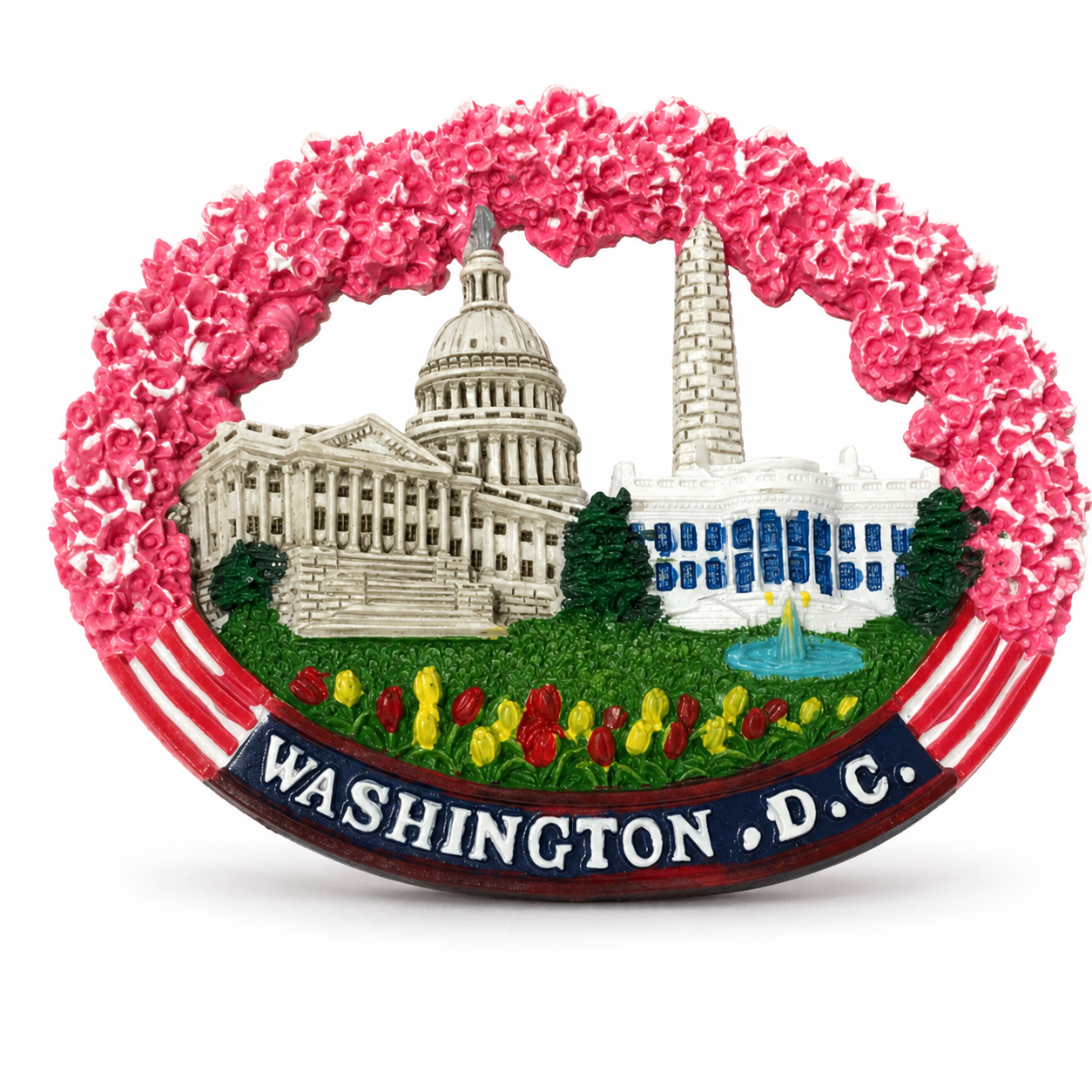 Panorama DC Monuments Cherry Blossom Oval Ceramic Magnet