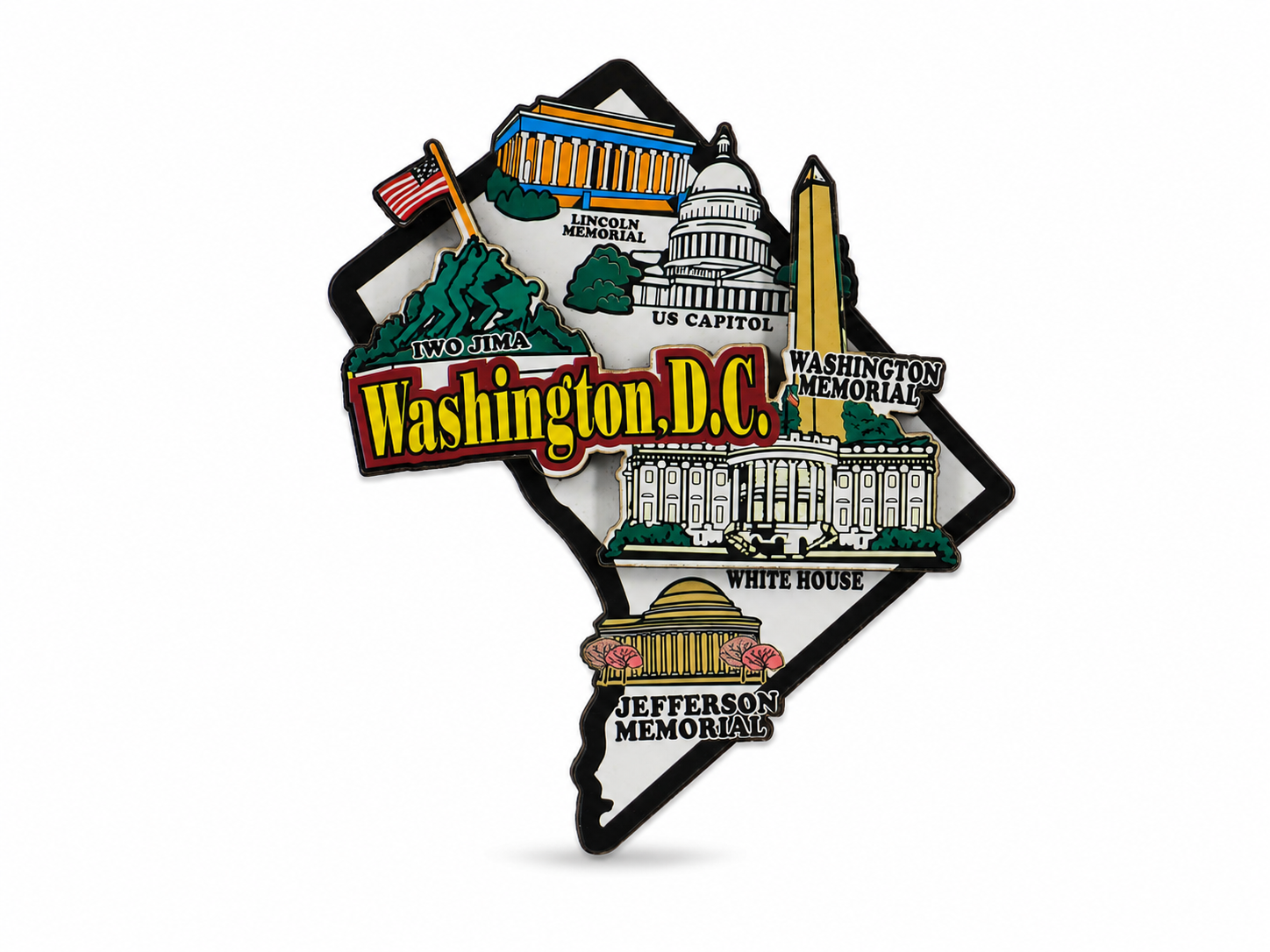 Map-Shaped Washington DC Wooden Landmarks Magnet