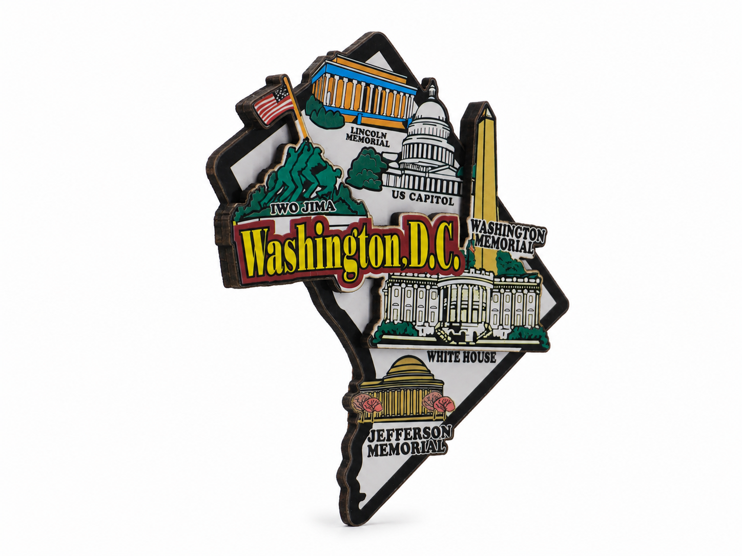 Map-Shaped Washington DC Wooden Landmarks Magnet