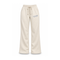 Cream wide-leg sweatpants with a drawstring waist and a small navy blue embroidered logo on the left thigh, shown against a plain white background.