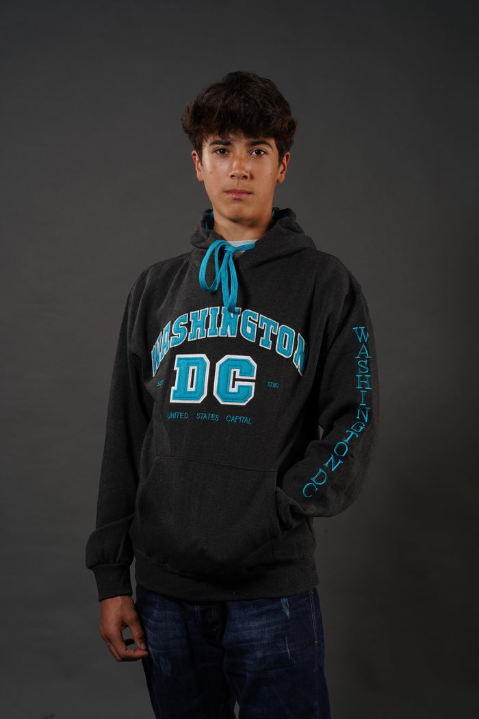 ADULT HOOD BIG DC CHARCOAL/TURQUOISE