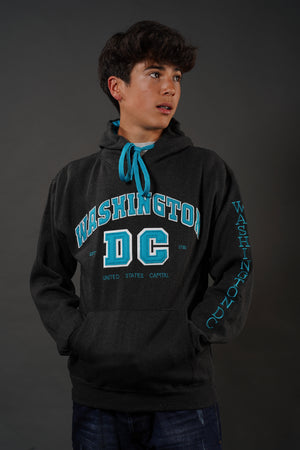 ADULT HOOD BIG DC CHARCOAL/TURQUOISE