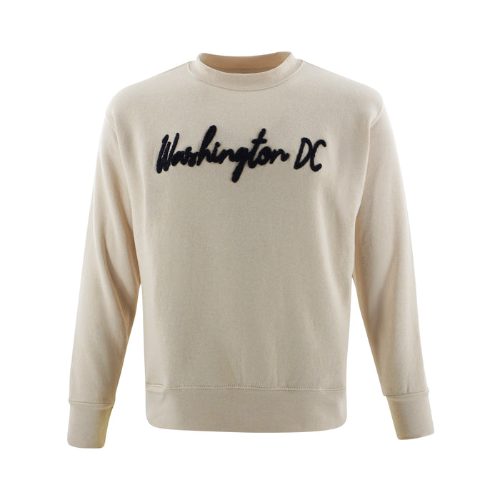 WASHINGTON DC FUZZY SCRIPT CREWNECK POCKET BEIGE