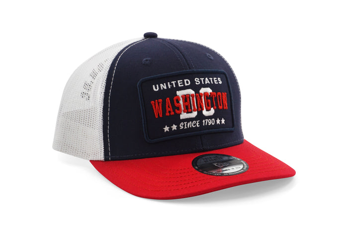 Washington DC Mesh Snapback Hat - Red/Blue with white mesh