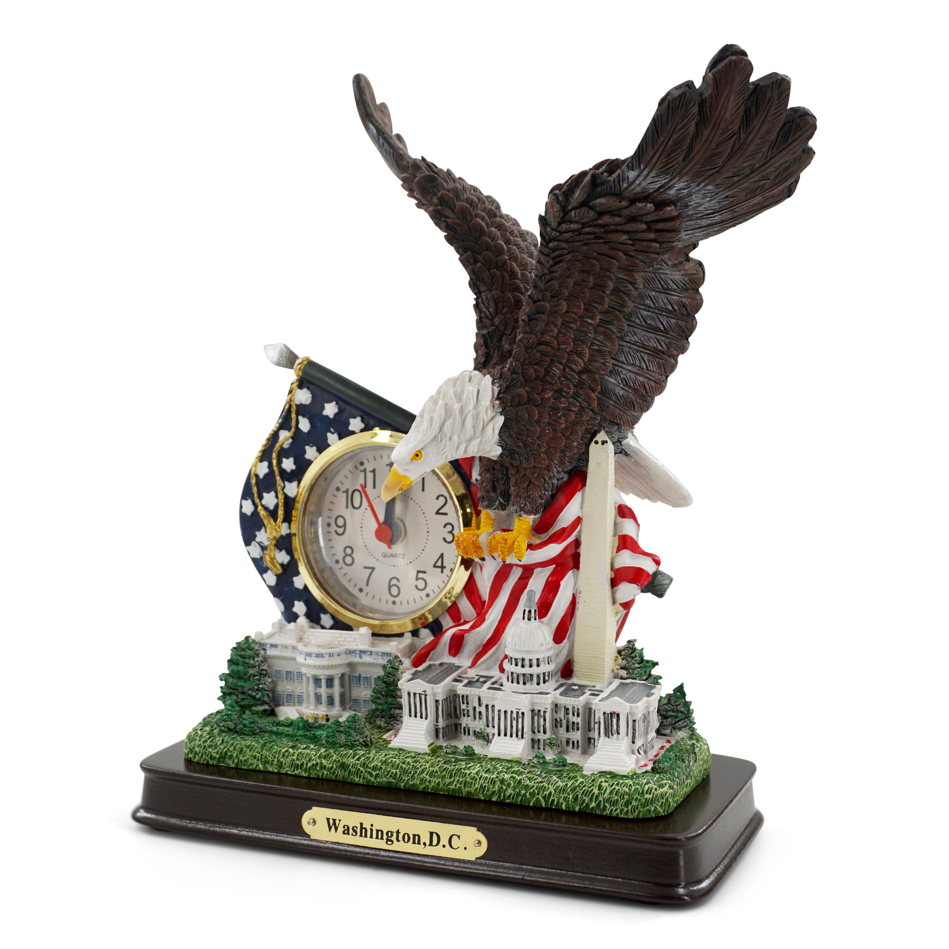 Washington DC Eagle With USA Flag Clock Large