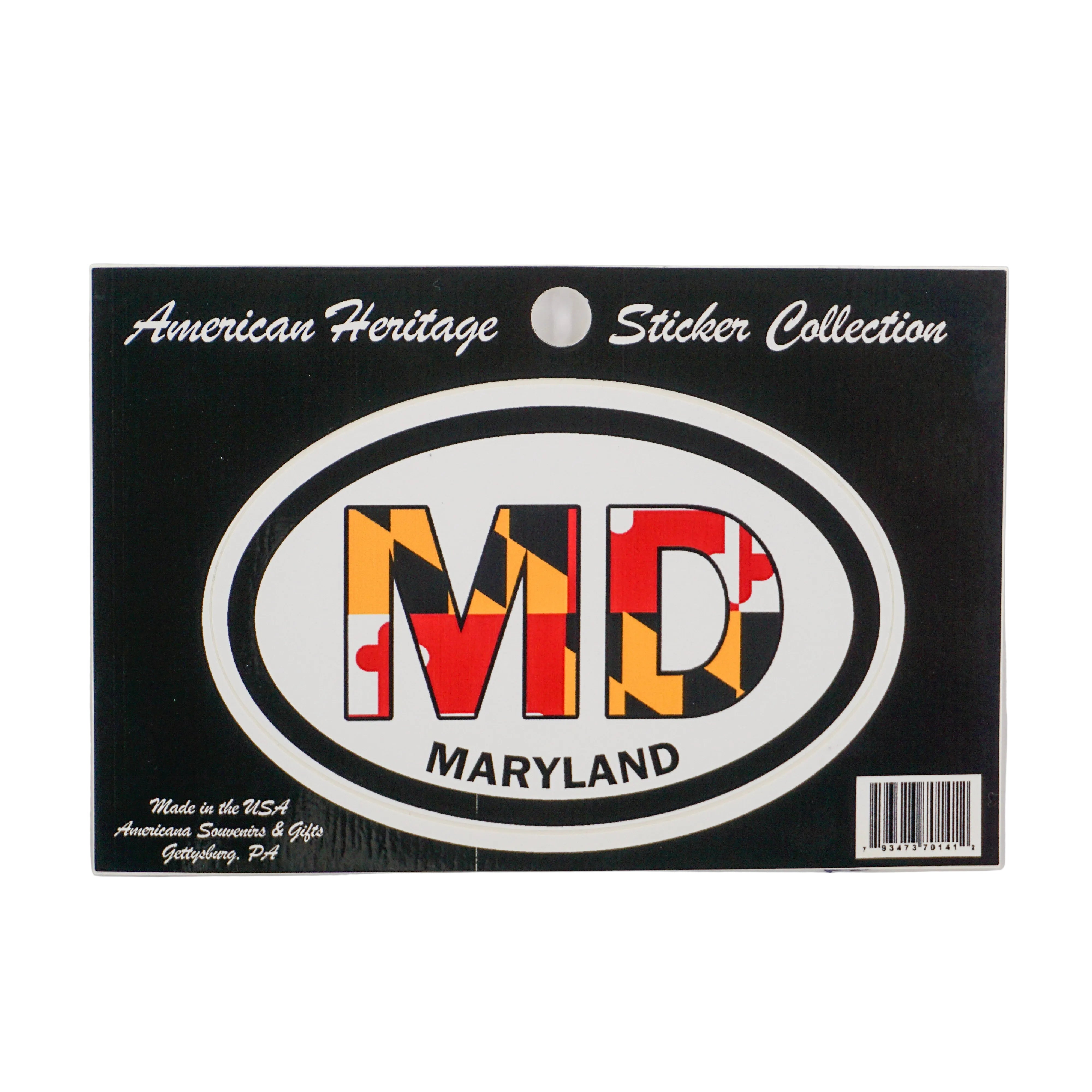 Sticker with 'MD' and 'Maryland' text on a black background