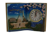 Decorative book with a clock featuring Washington, DC on a blue background