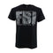 Black t-shirt with silkscreen print of FBI logo and 'Washington, D.C.' on the front.