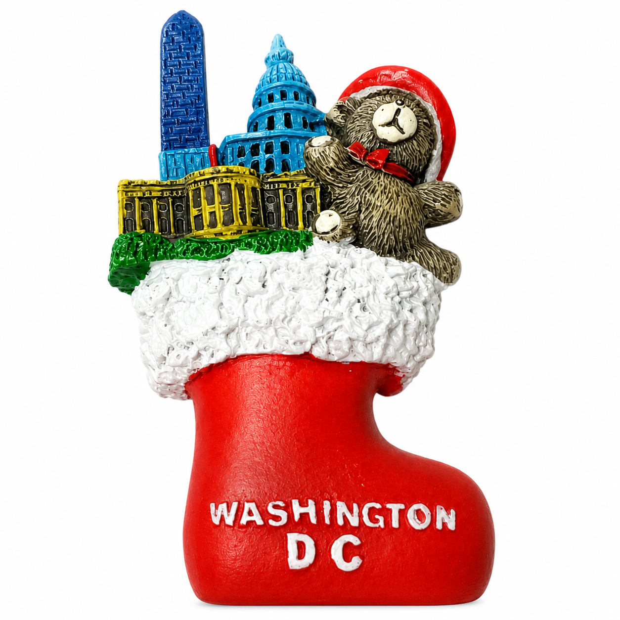 Washington DC Christmas Stocking Bear Souvenir Magnet