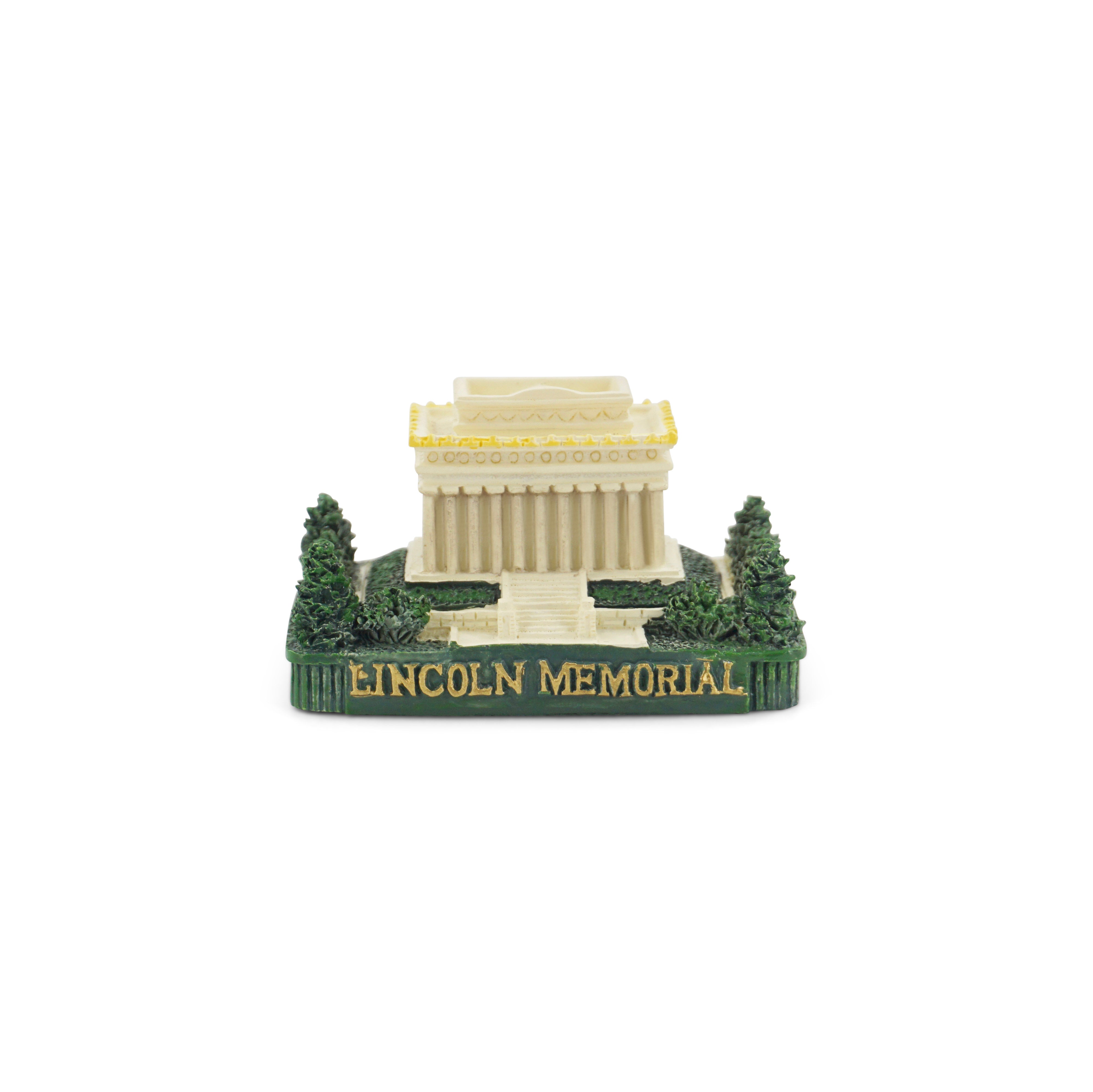Model of the Lincoln Memorial with trees on a white background