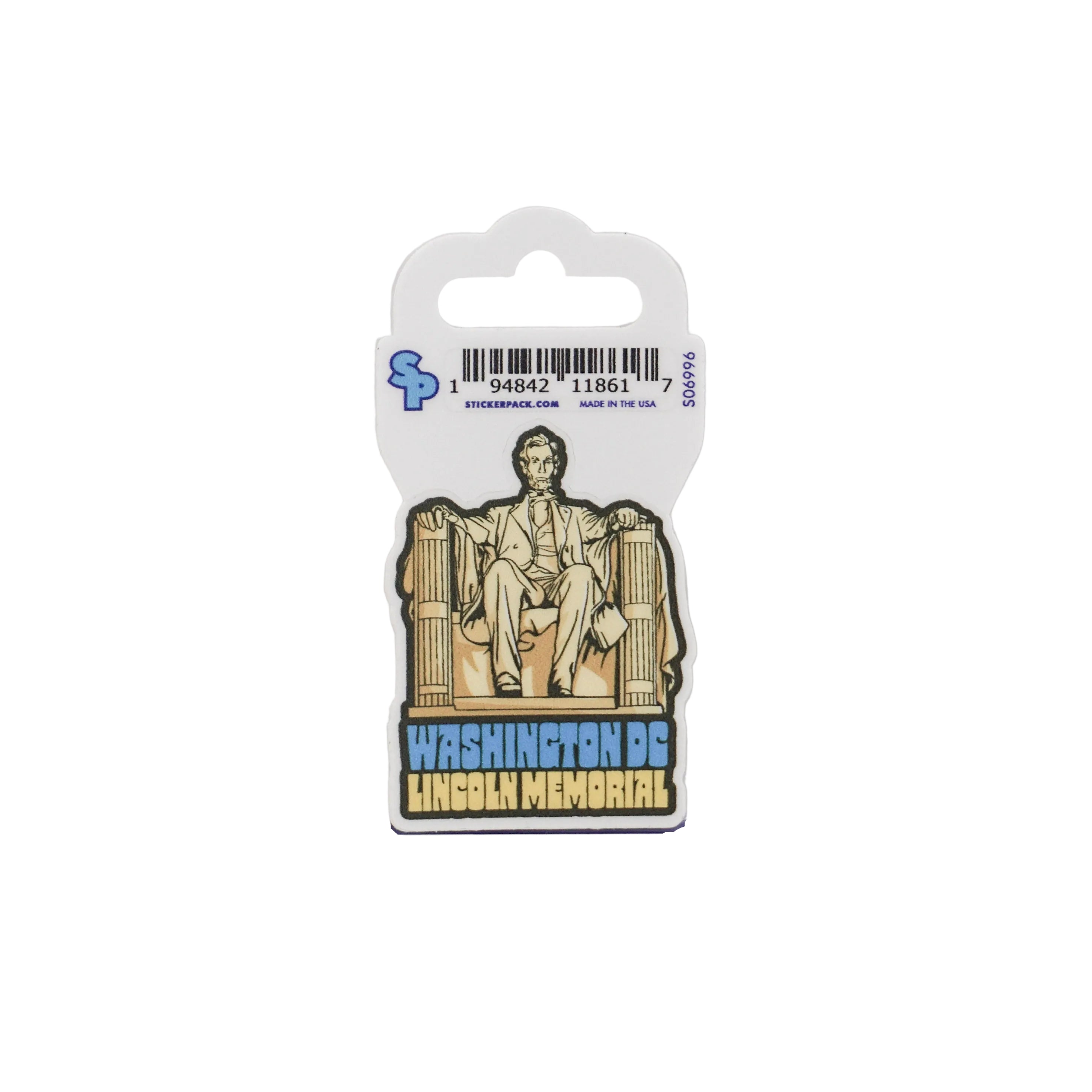 Sticker of the Lincoln Memorial on a white card with a gray background