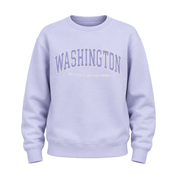 Light purple sweatshirt with 'Washington' text on a white background