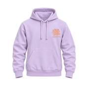 A pale lavender pullover hoodie with a small orange flower-like graphic and the text 'Washington DC on the left chest, shown on a plain white background.