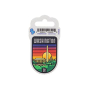 Sticker of Washington DC in packaging on a gray background