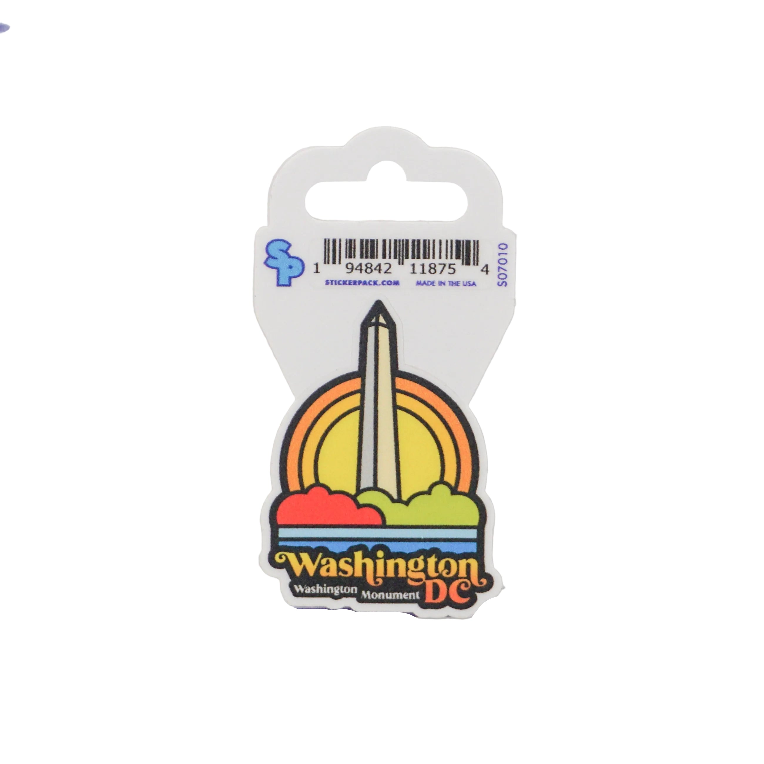 Sticker of the Washington Monument with a colorful design on a white background