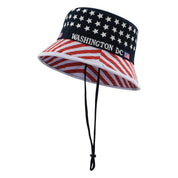 Bucket hat with American flag design and 'Washington DC' text on a white background