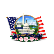 Washington D.C Landmarks & USA Flag Ceramic Magnet
