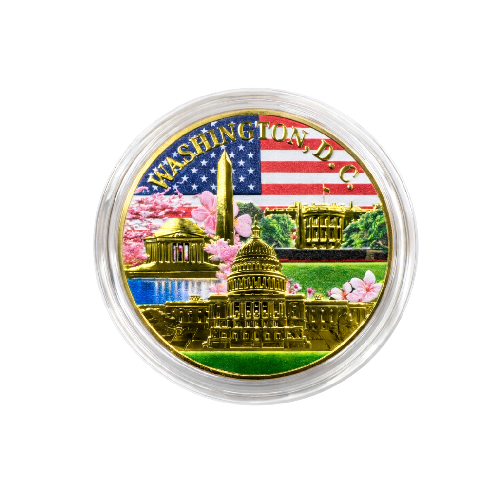 Washington DC Landmarks w/ Flag Collectable Coin