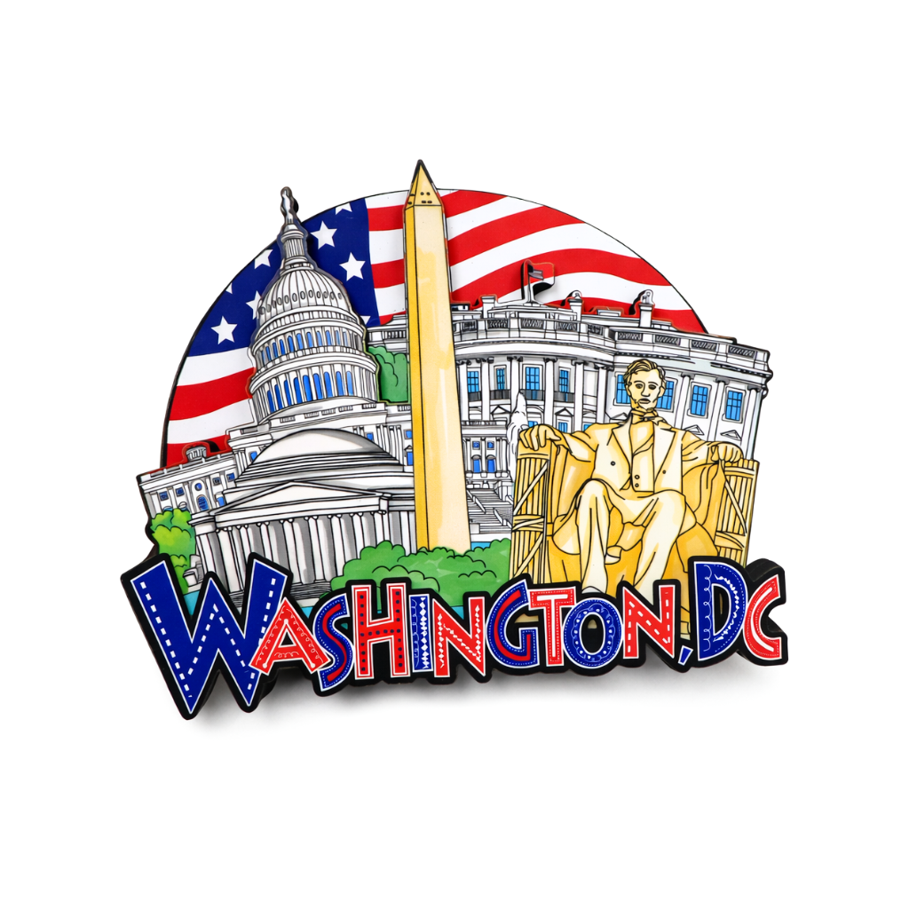 Wood Washington DC American Flag Landmark Magnet