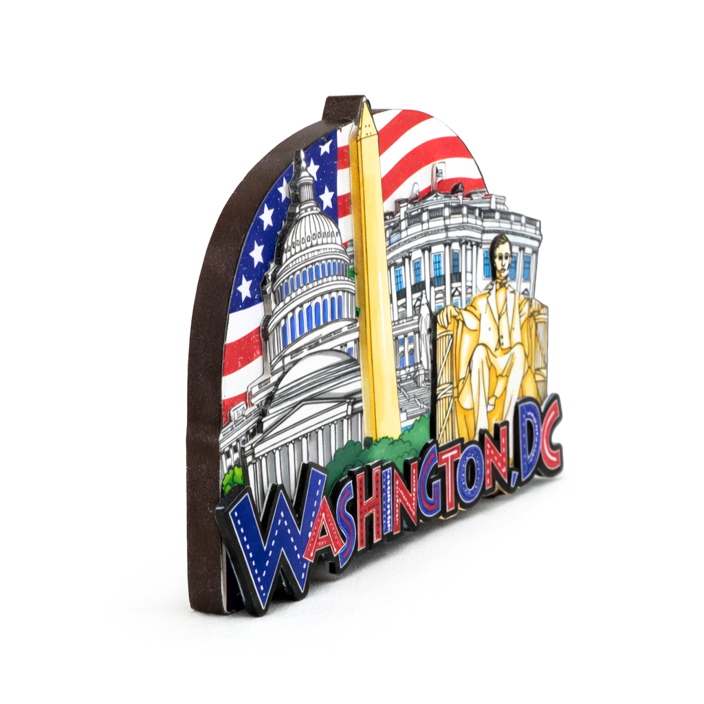 Wood Washington DC American Flag Landmark Magnet
