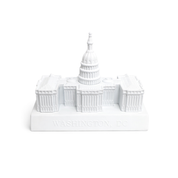 White model of a building with 'Washington' on a white background