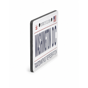 Side view of the Washington DC Taxation Without Representation license plate magnet showing its thick, durable construction and District of Columbia license plate design.
