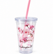 Cherry Blossom w/ pink Straw- Clear Plastic cup