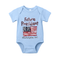 Light blue baby onesie with 'Future President Washington D.C.' text and American flag design on a white background.