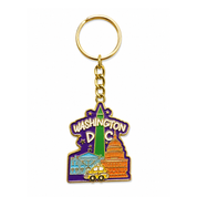 A gold-tone metal keychain featuring an enamel Washington D.C.