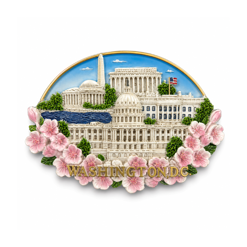 An oval-shaped Washington, D.C. with all the DC Landmarks.
