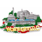 A Washington D.C magnet depicting the Washington Monument, The U.S Capitol, Jefferson memorial, The White House.