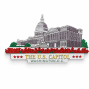 A magnet depicting the U.S. Capitol, Washington D.C