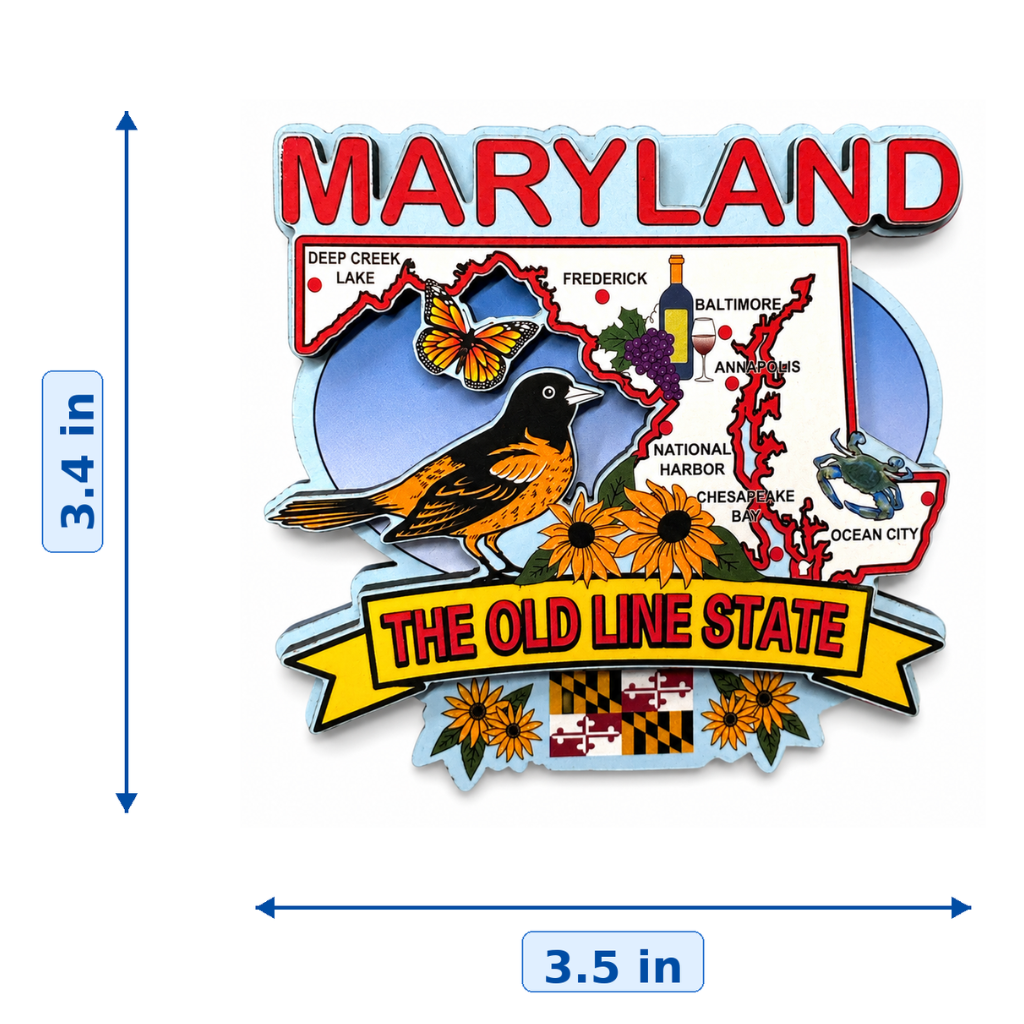 Maryland Old Line State Wood Souvenir Magnet
