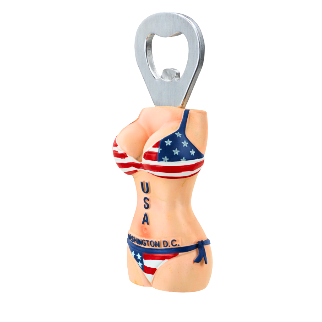 USA Flag Bikini Washington DC Bottle Opener Ceramic Magnet