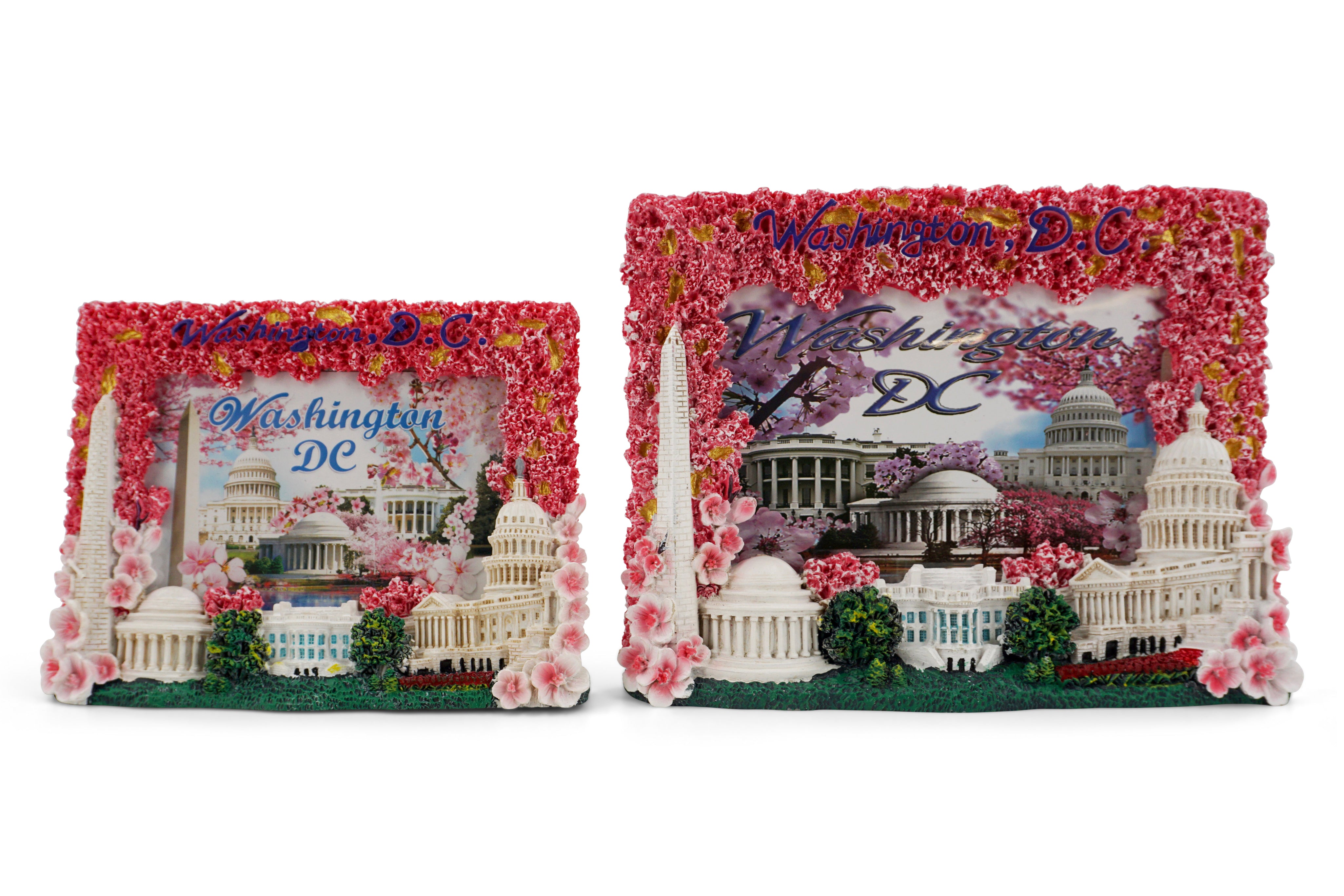 Two decorative photo frames with cherry blossoms and Washington DC text on a white background
