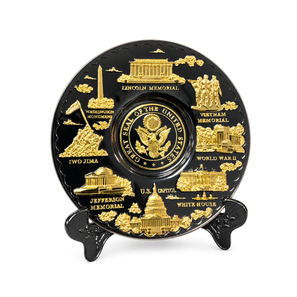 Medium Black & Gold U.S Seal + D.C Monuments Metal Plate 5"