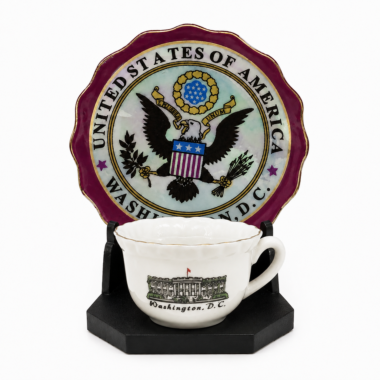 A white ceramic cup with a U.S. White House