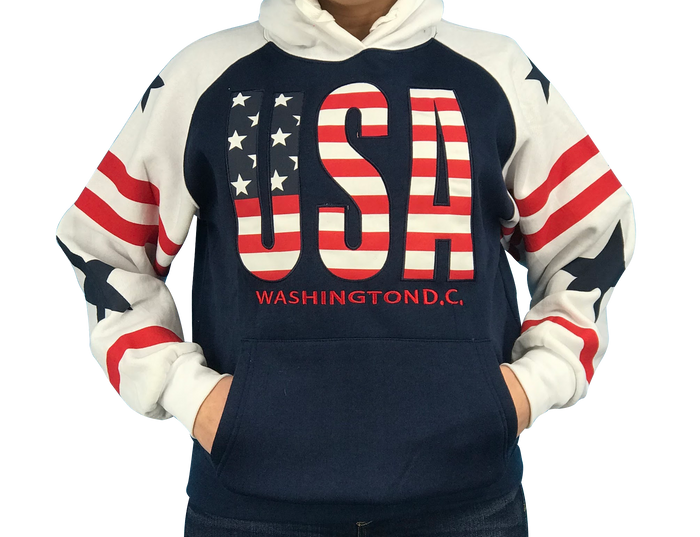 Sweatshirt Hood USA Flag Letter White navy