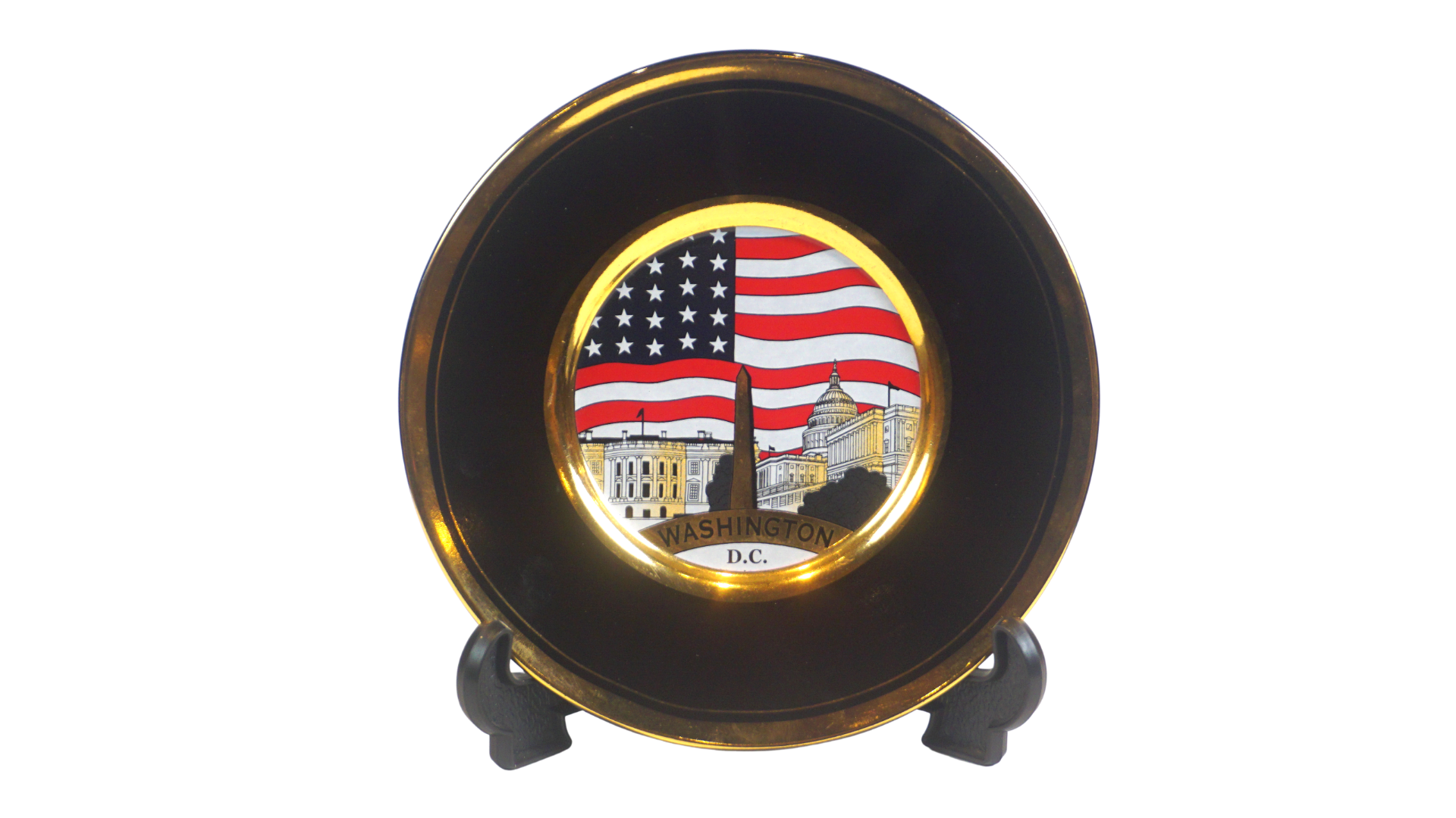 US Flag Washington D.C Panoramic Chokin Plate w/Stand 6.25"