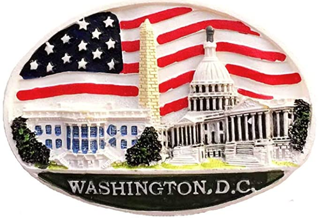 Washington DC Architectures & USA Flag Oval Ceramic Magnet