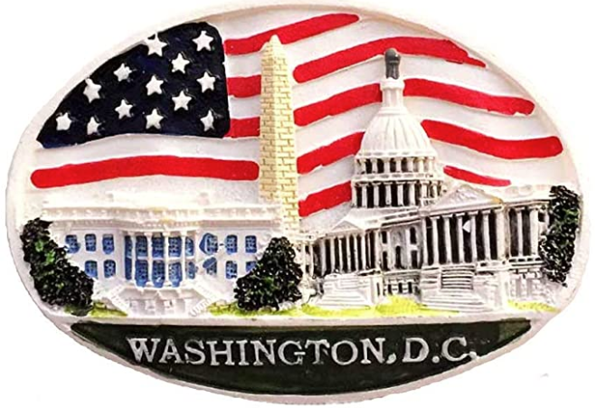 Washington DC Landmarks with US Flag Magnet