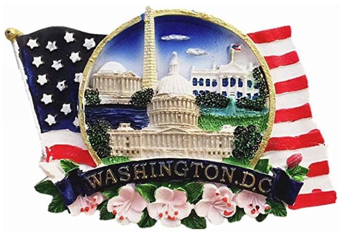 Washington D.C Landmarks & USA Flag Ceramic Magnet