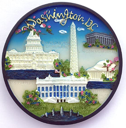 Washington DC Landmarks with Cherry Blossom Round Magnet