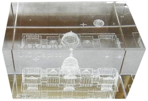 US Capitol Laser Etched Glass Crystal Paperweight Washington DC Souvenirs