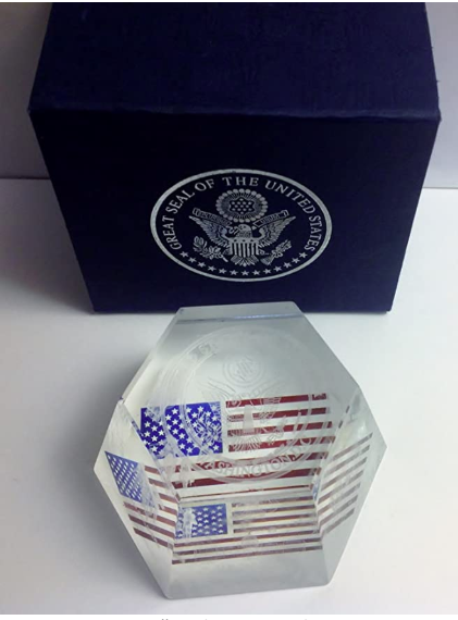 Colorful USA Flag, Great Seal and Washington D.C. Landmarks 3D Crystal Paperweight