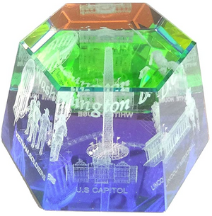 3D Laser Hexagon Glass Crystal Paperweight Washington DC Souvenirs