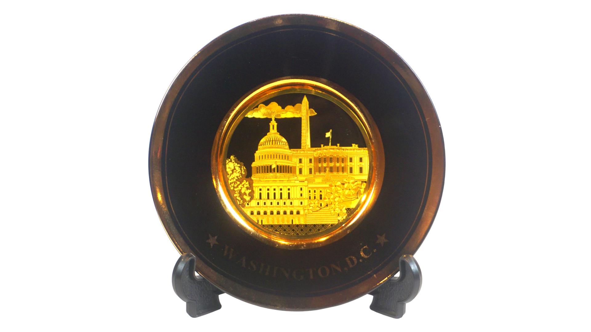 Washington D.C Panoramic Gold/Black Chokin Plate w/Stand 6.25"