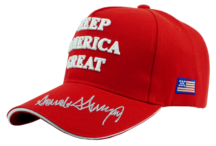 "Keep America Great" with Trump Signature Embroidered Baseball Cap Red