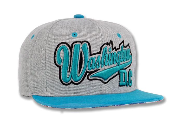 Washington DC Snapback Embroidered Baseball Cap Grey/Turquoise